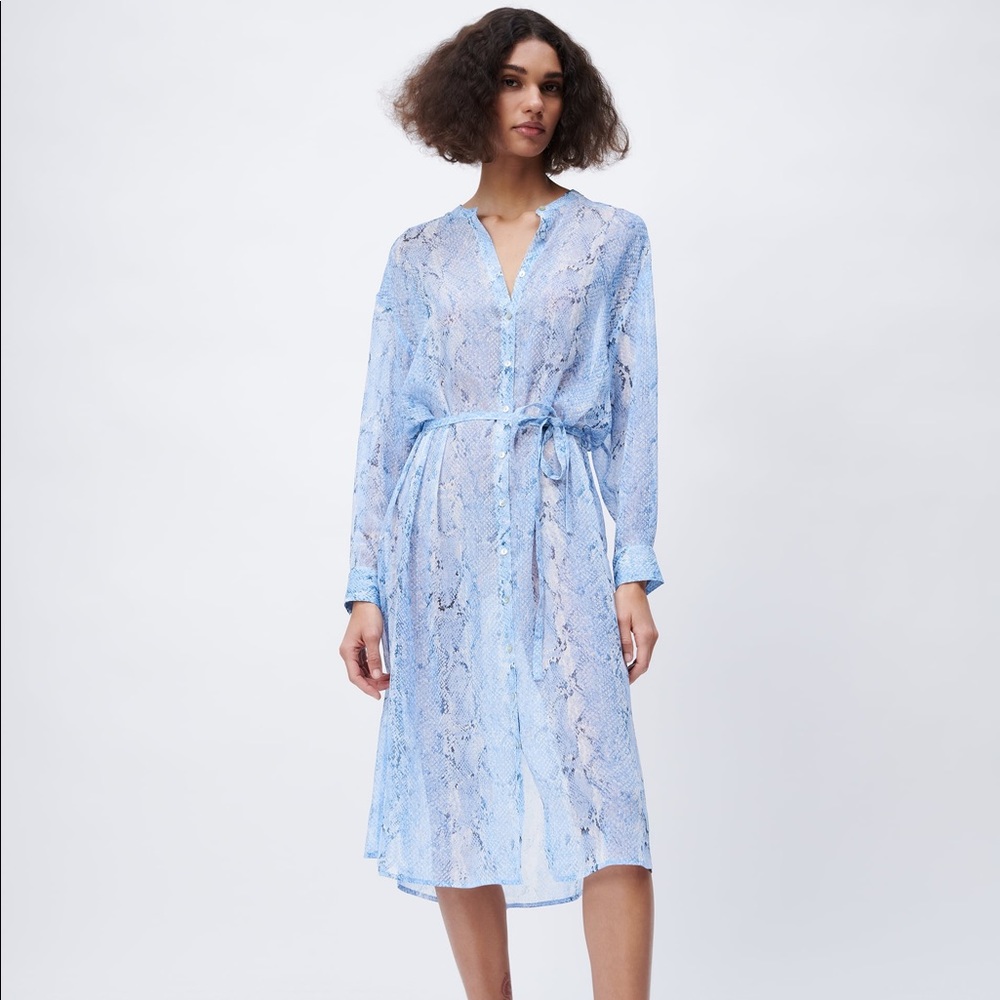 Zara ANIMAL PRINT BUTTON DOWN SHIRT DRESS LONG SLEEVE BLUE SIZE S NEW